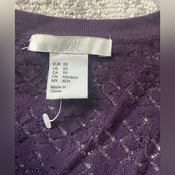 NWOT plum cotton blend eggplant purple lace crochet v neck cardigan 3/4 sleeve - Picture 2 of 5